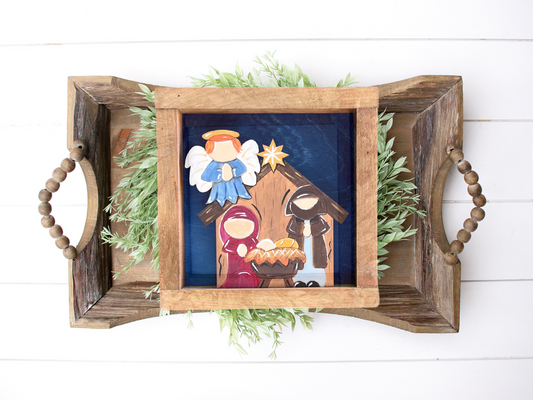 Christmas Nativity 3D Framed Wood Sign hand painted Holy Family| Nativity Scene framed Wood Sign|Nativity Set in a wood Frame hand painted