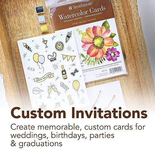 Strathmore 400 Series Watercolor Cards, Cold Press, Announcement Size, 3.5x4.875 inches, 6 Pack, Envelopes Included - Custom Greeting Cards for Weddings, Events, Birthdays