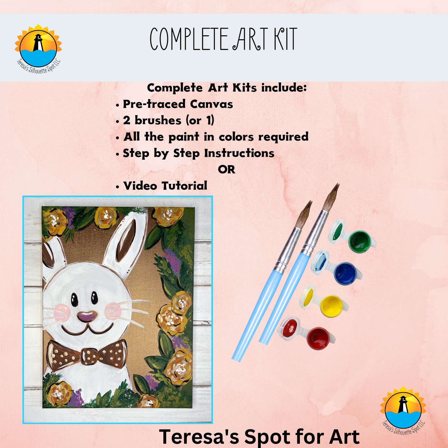 Rustic Bunny Complete Canvas Art Kit for At Home Bunny Paint Night