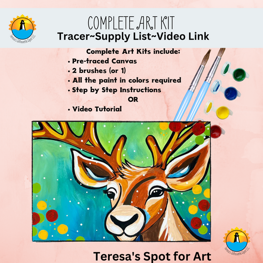 Christmas Reindeer Art Party Kit! At Home Paint Party Supplies! Beginner Friendly!