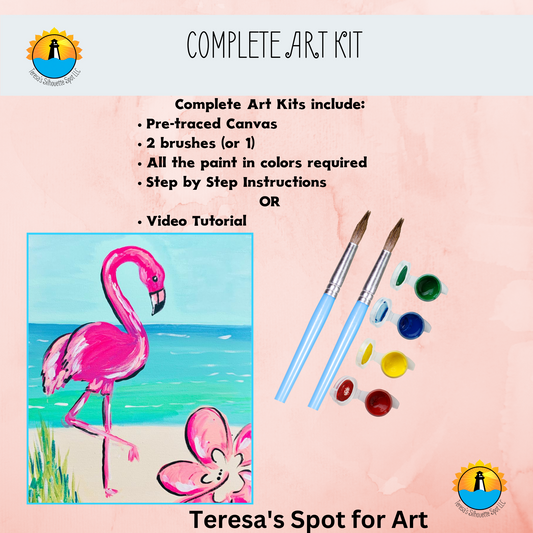 Flamingo Canvas Complete Art Kit! Virtual at home Flamingo Art!  Great For Beginners!