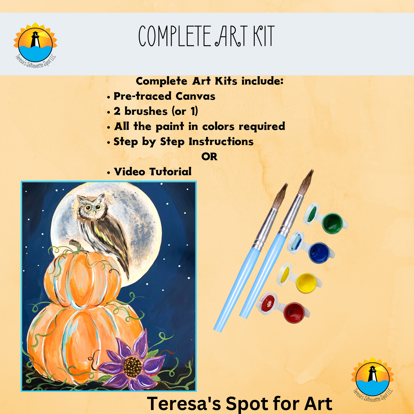 Owl Harvest Complete Fall Art Kit For at Home Art Party