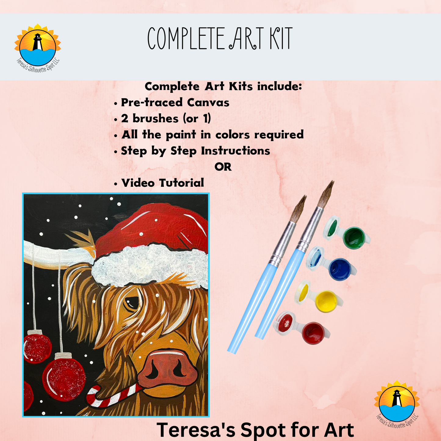 Christmas Highlander Art Party Kit! At Home Paint Party Supplies! Beginner Friendly!