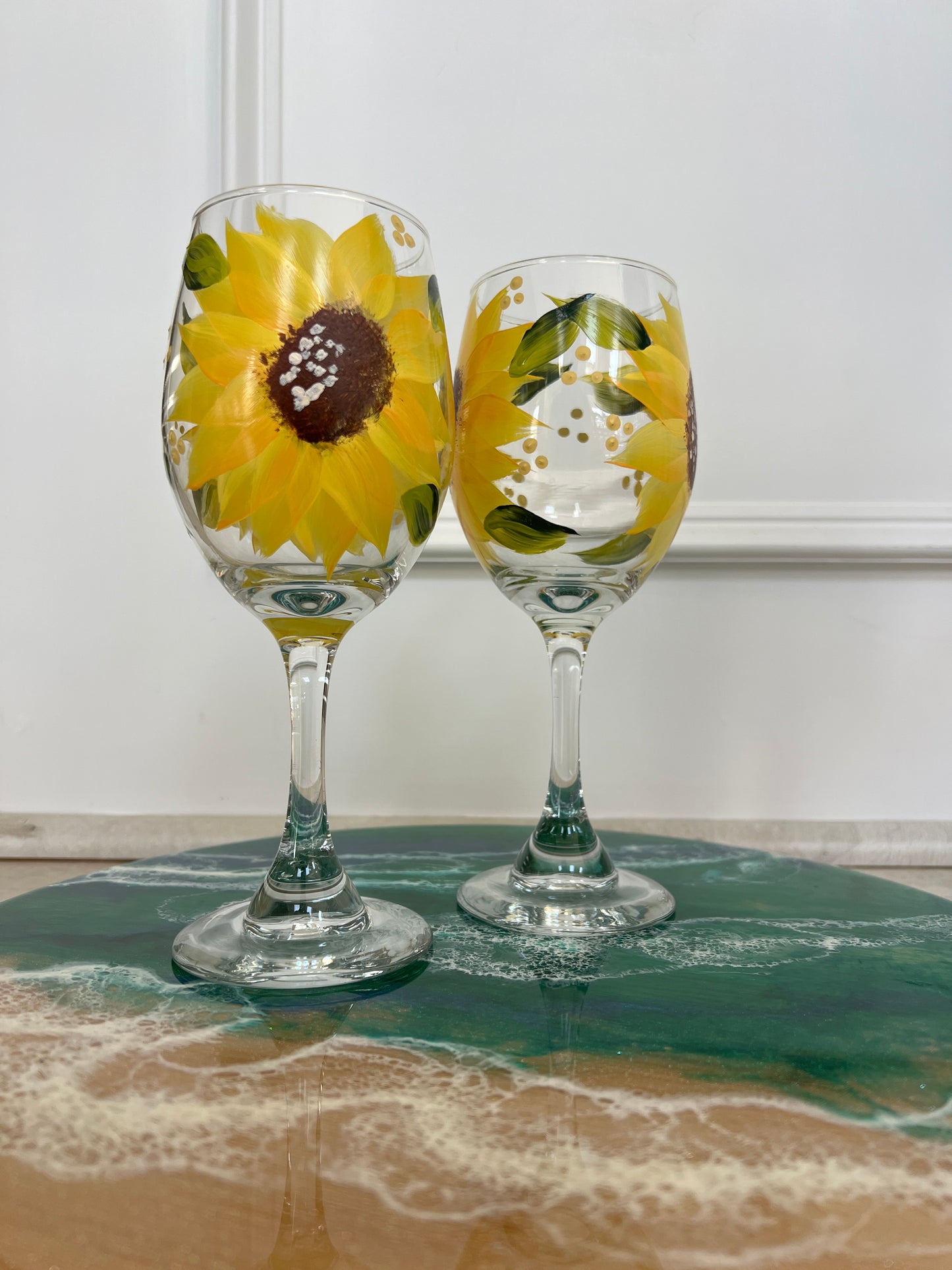 Sunflower Wine Glasses Hand Painted