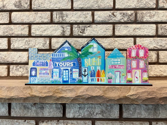 Summer Beach House Miniature Village Hand Painted Design for Shelf Sitter