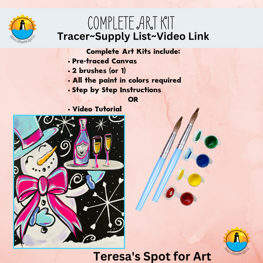 New Year's Eve Snowman Art Party Kit! At Home Paint Party Supplies! Beginner Friendly!