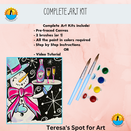 New Year's Eve Snowman Art Party Kit! At Home Paint Party Supplies! Beginner Friendly!