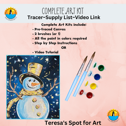 Bling Snowman Scene Art Party Kit! At Home Paint Party Supplies! Beginner Friendly!