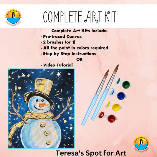 Bling Snowman Scene Art Party Kit! At Home Paint Party Supplies! Beginner Friendly!