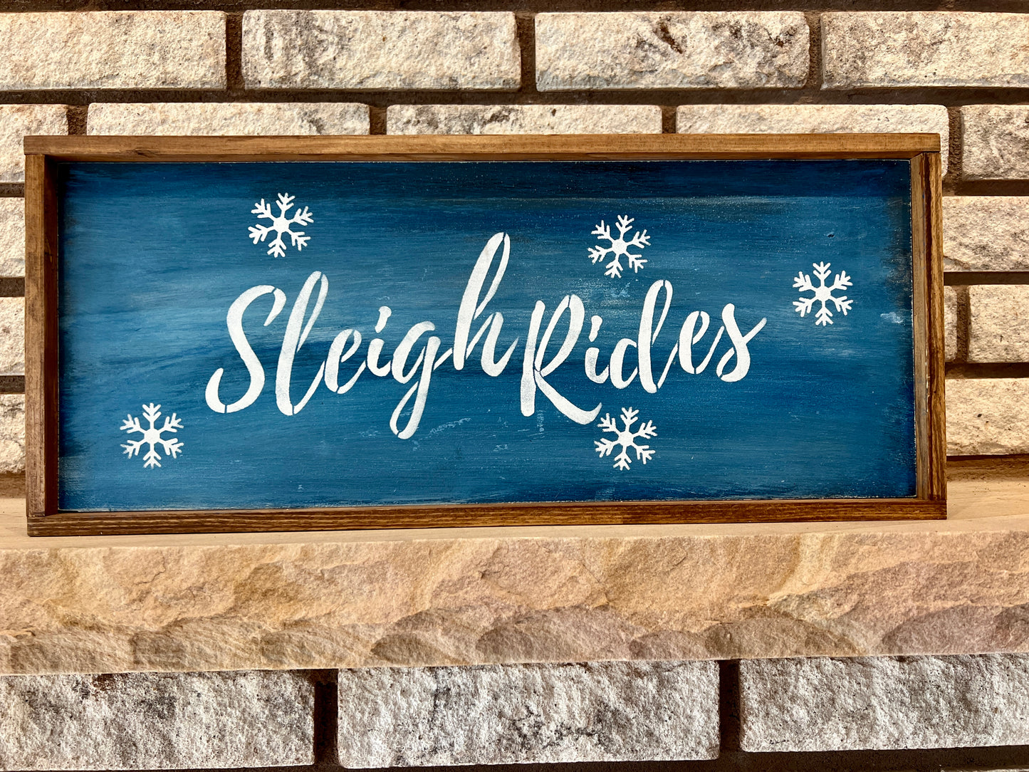 Sleigh Rides Fun Framed Rustic Farmhouse Sign for The Holidays and Winter Decor