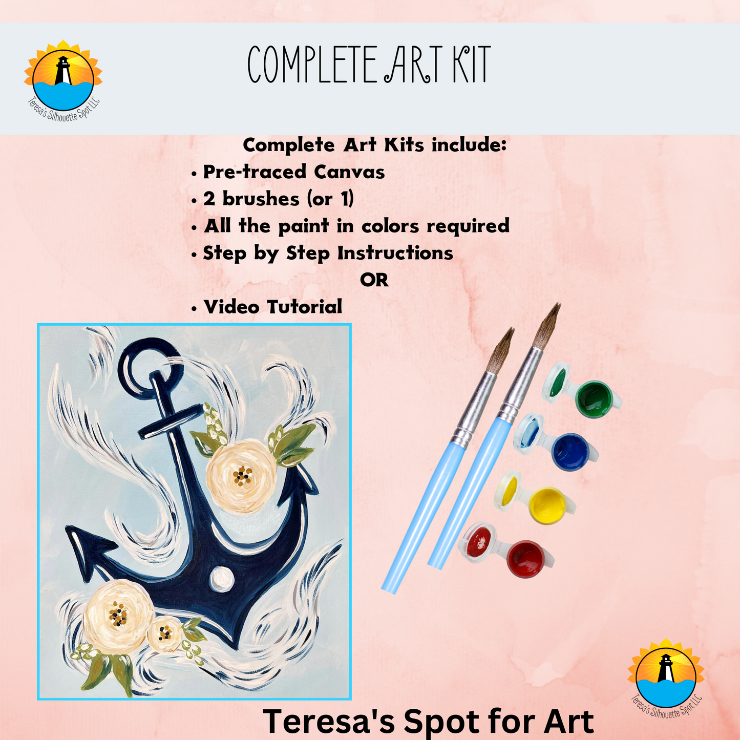 Canvas Complete Art Kit! Virtual at home Anchor Beach Scene DIY Art! Great For Beginners!