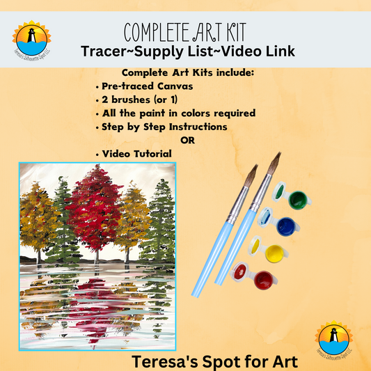 How to Paint Fall Trees Canvas Complete Art Kit! At home Fall Trees Landscape DIY Art Kit! At Home Fall Paint Party! Great For Beginners!