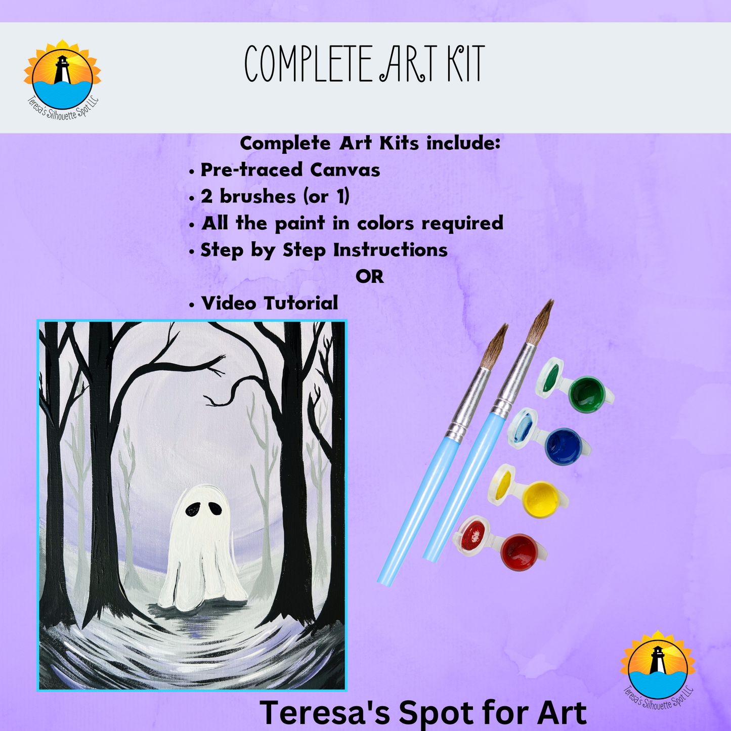 Spooky Ghost Complete Fall Art Kit For at Home Halloween Art Party