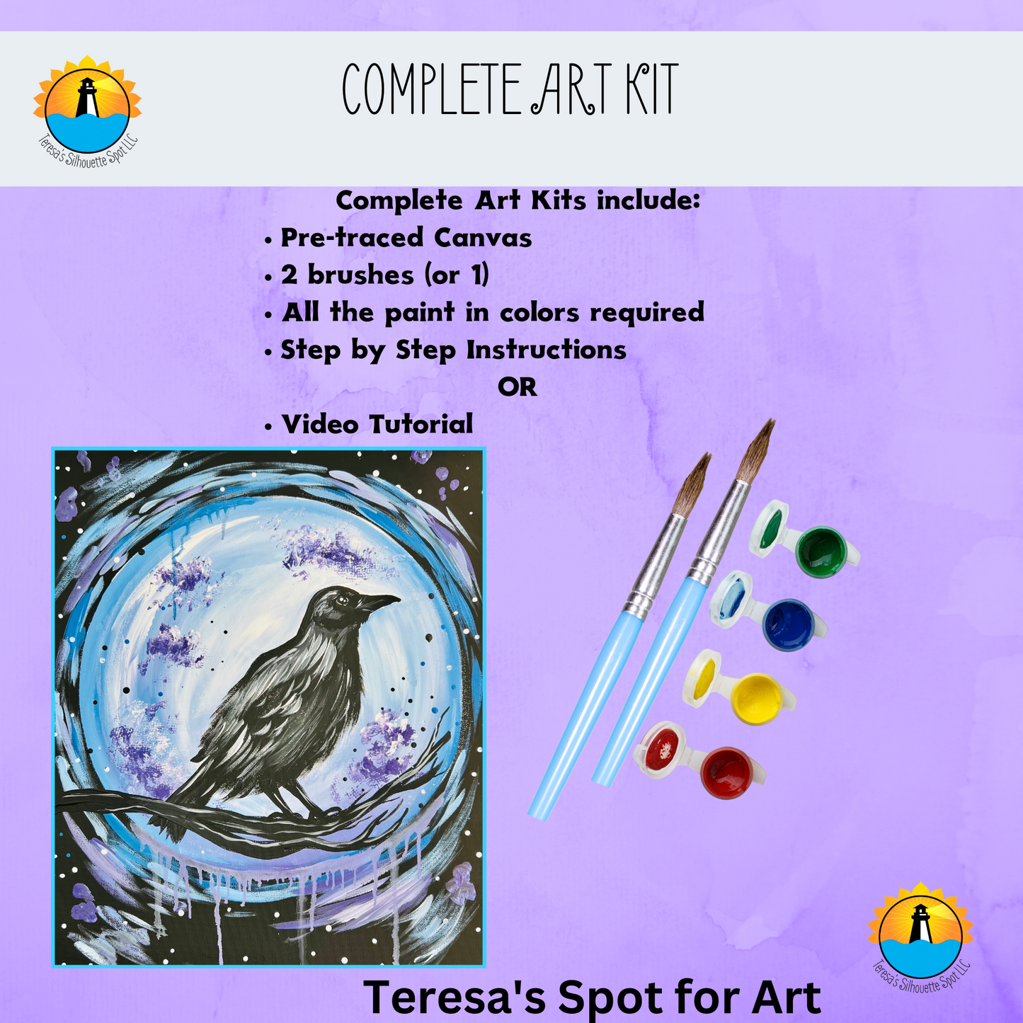 Black Raven Complete Fall Art Kit For at Home Halloween Art Party