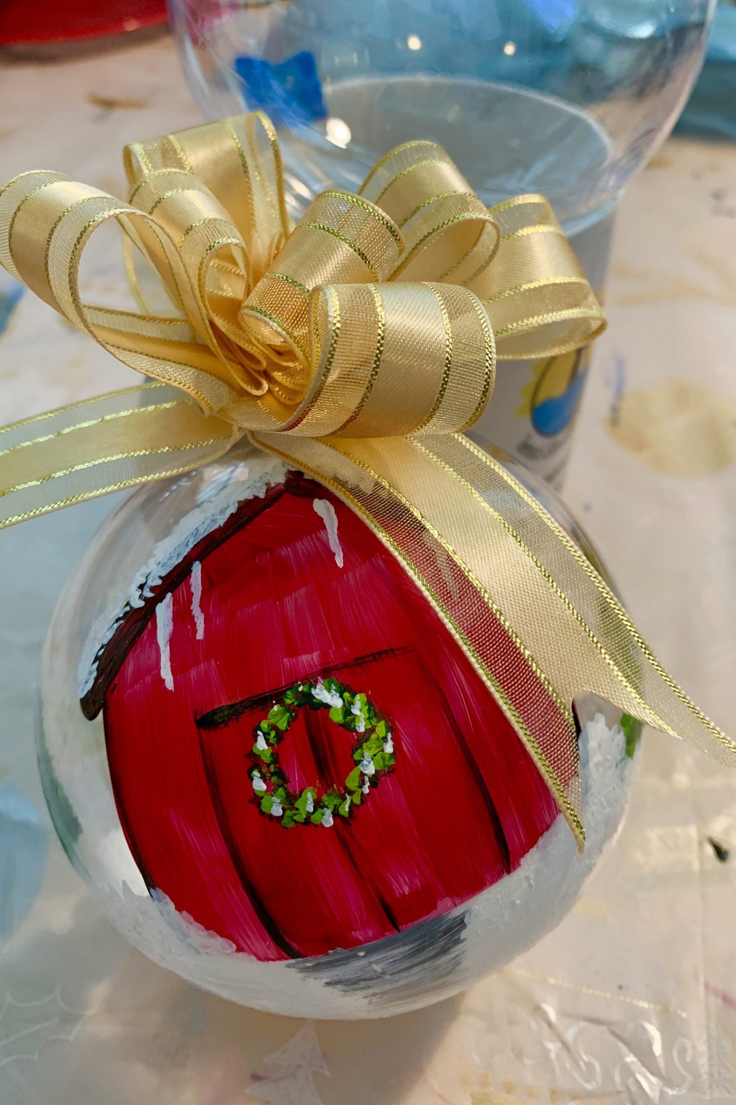 Christmas Ornament With Snowy Red Barn