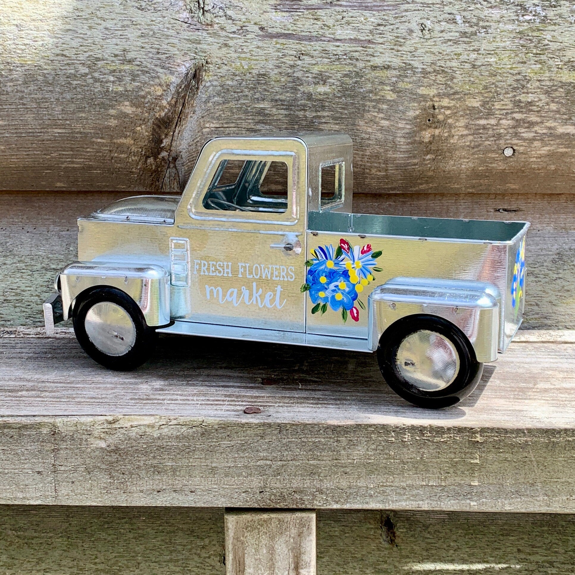 Galvanized Truck Hand painted Metal Truck Planter Tier Tray Truck accent